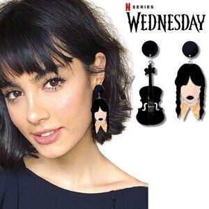 NEW Netflix Show WEDNESDAY Addams Family Violin Theme Long Acrylic Earrings